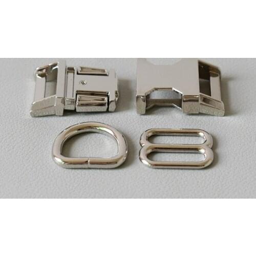 50 Suit 20mm （Metal Buckle+8 Ring+D Ring Set) Retailing Plated Metal Diy Pet Collar Leash Set Parts Accessories-Slive