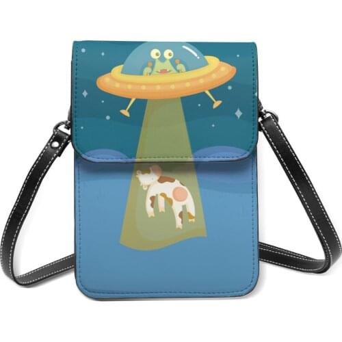 Hand Drawn UFO With Cow Fashion Card Holder Wallet 2021 New Female Wallets Women Zipper Strap Coin Purse