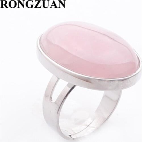 Beautiful Jewelry Party Ring Silver Color Natural Cabochon stone Bead Rose Quartzs Adjustable Finger Rings for Women Gift TX3073