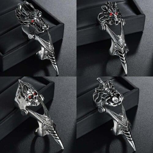 Cool Dragon Skull Scorpion Heavy Rock Biker Punk Joint Rings Vintage Gothic Scroll Armor Knuckle Metal Full Finger Rings