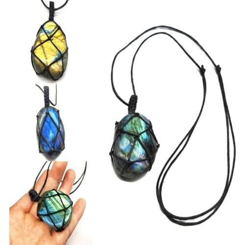 Unisex Faux Moonstone Pendant Adjustable Woven Rope Necklace Jewelry Gift for Jewelry Making Bracelet Pendant DIY