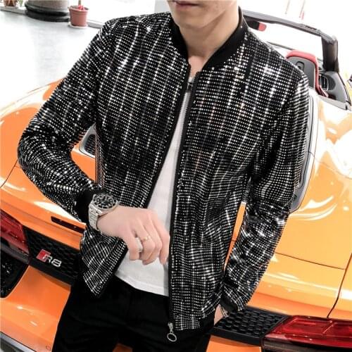 2019 summer new mens sequins slim jacket personality fashion sun protection clothing jacket mens nightclub stage party clothing