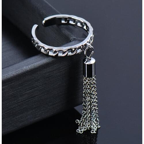 LEEKER Sexy Tassels Pendant Rings For Women Rose Gold Black Silver Color Adjustable Size Ring Jewelry Accessories 628 LK8