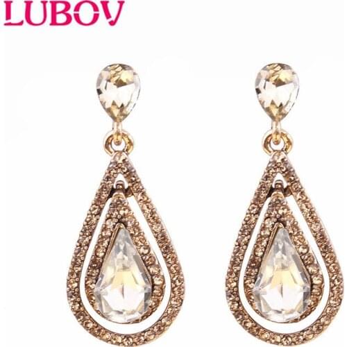 LUBOV 5 Colors Crystal Lace Anti Golden Metal Chain Dangle Earrings Women Personality Statement Drop Earrings Christmas Gift