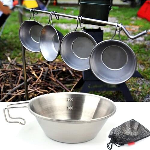 304 Stainless Steel Bowl Bowls Canteen Cup Cookware Mug Portable Camping Barbecue Travel Fixed Handle Picnic Outdoor Cutlery
