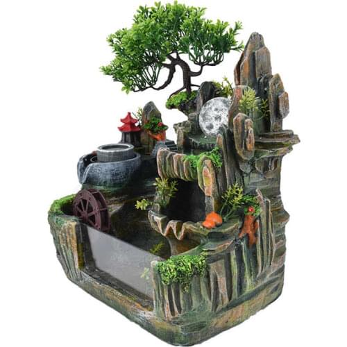 Desktop Fountain Rockery Flowing Water Feng Shui Wheel Fish Tank Decoration with Atomizing Flowing Water Fountain Desktop Decor