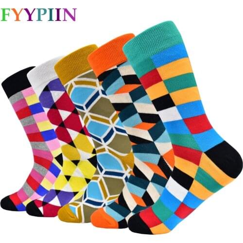 Socks mens new design European and American popular mens cotton socks 5 pairs of colorful casual business socks