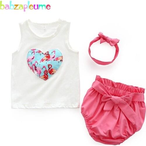 2018 New Summer Tops+Shorts+Headband Newborn Baby Girls Clothes Suit 100% Cotton T-shirt Cute Outfits Infant Clothing Set BC1675
