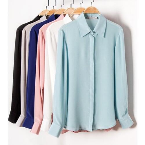 2021 spring new womens silk shirt womens long sleeve 100% mulberry silk white-collar OL style shirts for women