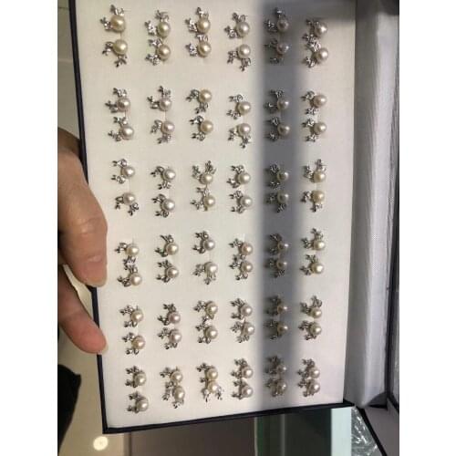 Wholesale 36pairs/lot Real Freshwater Pearl Earrings Silver Plated Stud Earrings Nice Gift