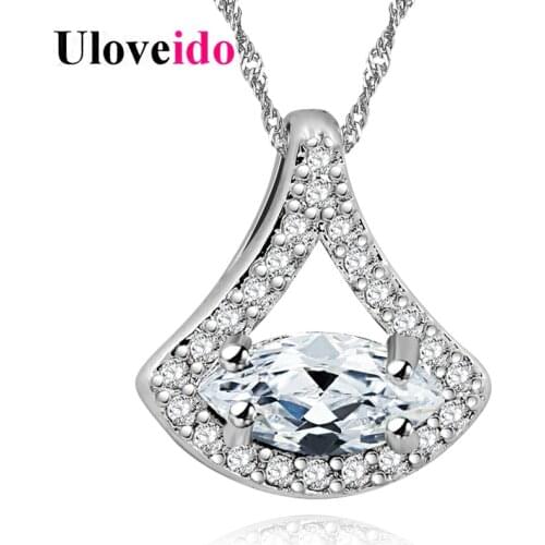 Uloveido Necklaces & Pendants Triangle Shell Shape Necklace Women White Pendant Silver Color Suspension Chain Jewelry 5%Off Y310
