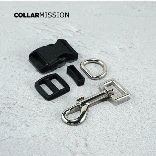 Plastic buckle+Tri-Glid+square keeper+D ring+metal dog clasp/set)Electroplating process black 20mm DIY dog collar parts