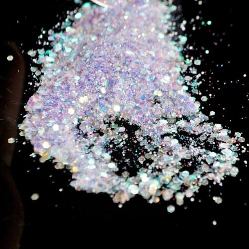Clear Purple Light Color Mix Nail Glitter Sparkly Shinny Hexagon Paillette 3D Nail Art Decorations Nail Powder Dust Polish Tips