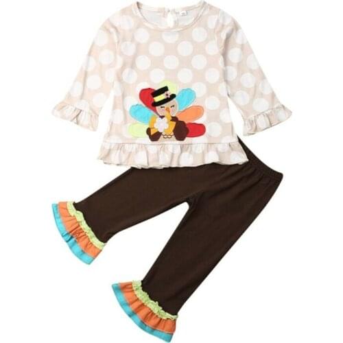 Baby Girl Turkey Shirt Pants Outfit Toddler Kids Thanksgiving Clothes Long Sleeve T-Shirt+Pants 2pcs Sets
