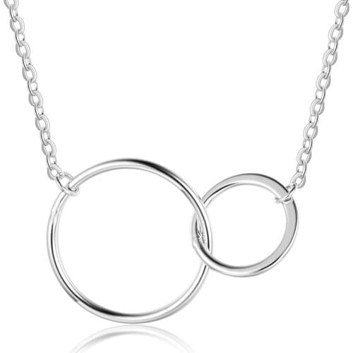 Silver Color Necklace for Women Double Circle Interlock Clavicle Short Necklace Simple Necklaces & Pendants Fashion Jewelry