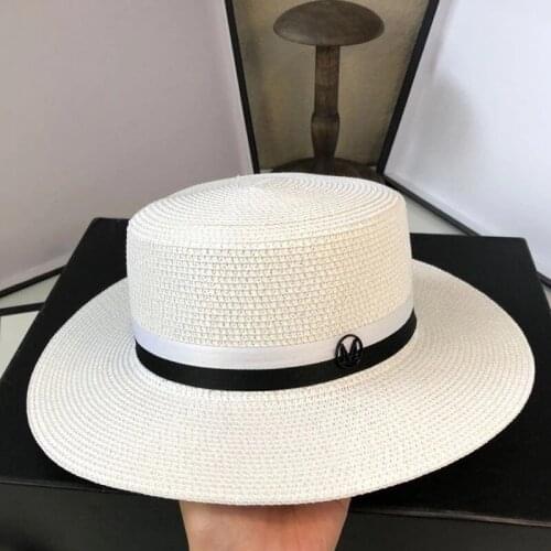 Summer Straw Hats For Women With Ribbon Simple Flat Top Panama Beach Caps Sun Protection Outdoor Travel Formal Hats Anti-UV