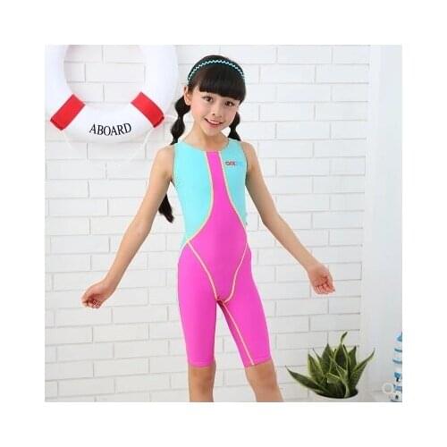 Girls One Piece Short Sleeve Professional SwimSuit Rash Guard Children Surfing Training Quick-Dry SwimWear Beach Bathing Suit