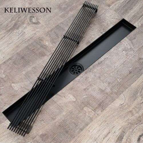 304 Stainless Steel Floor Drains Black Bathroom Shower Drainer 60cm Clean Strainer Long Drains