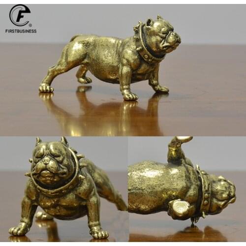 Chinese Style Copper Tea Pet Bulldog Statue Pure Brass Shar Pei Puppy Figurines Miniatures Desktop Ornament Home Decoration Gift