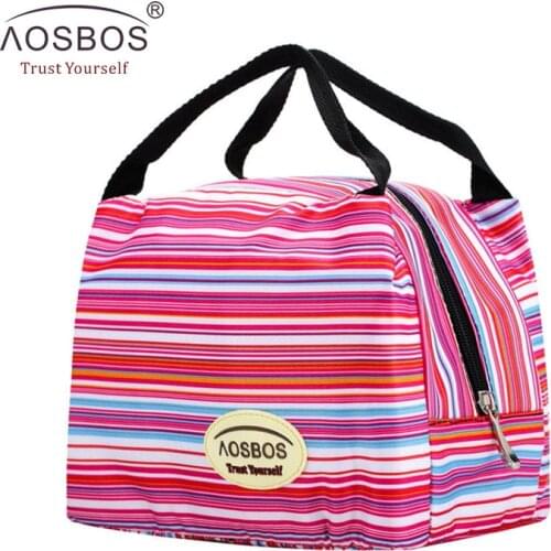 Aosbos Insulated Lunch Bag Thermal Stripe Tote Bags Print Cooler Picnic Food Lunch Box Bag Fashion Portable Cooler Picnic Box