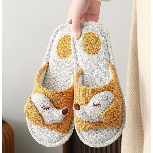 2021 Women Cotton Blend Slippers Indoor Home Cute Cartoon Dog Lovers Flat Shoes Soft Breathable Female Male House Floor Slides