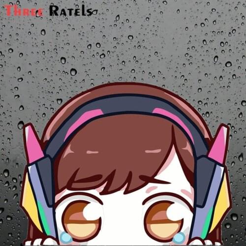 Three Ratels FC202 3d TEARY D.Va (Hana Song) Anime Peeker Vinyl Decal Waifu Kawaii Girl Car Sticker Window Bumper Laptop Decal