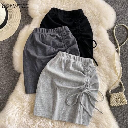 Skirts Women Fashion Solid Casual Shirring Elastic Waist Empire Slim Sexy New Summer Korean Style Mini Design Breathable Retro