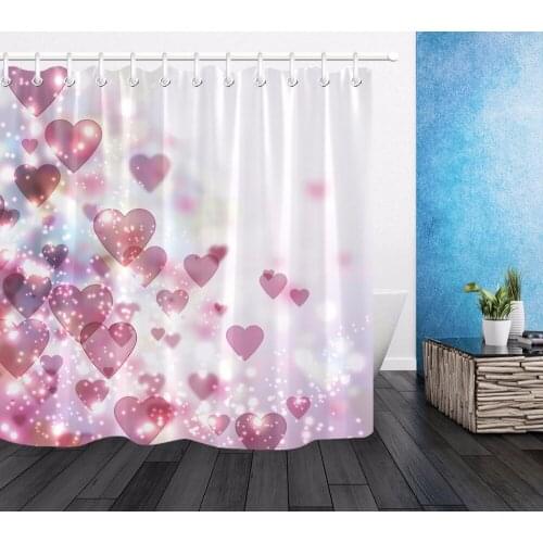 Shiny Heart Shower Curtain Extra Long Valentines Day Bathroom Mildew Resistant Waterproof Polyester Fabric for Bathtub Decor