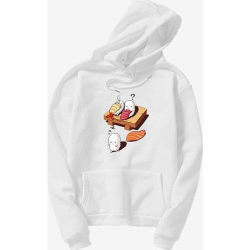 2020 New Hooded Sweatshirt Loose Fit Animation Sushi Print Top Hoodie Fall 2020 Women Clothing Oversized Hoodies Long Sleeve