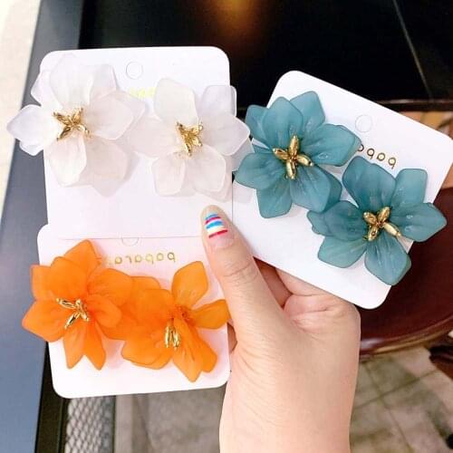 Hyperbole Flower Earrings Women Acrylic Big White Orange Green Flower Holiday Earrings 2019 New Design Exaggerated Resin Flower