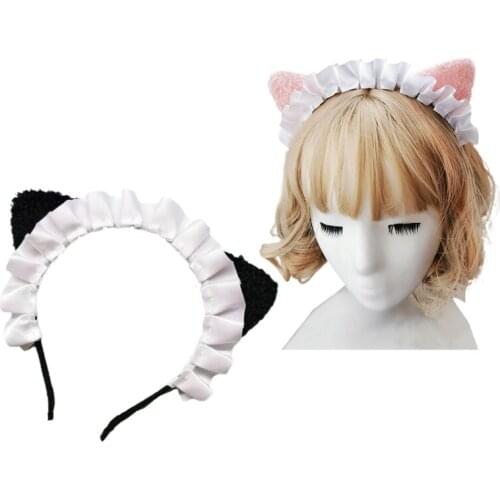 Women Cat Kitten Ears Headdress Plush Furry Lolita Sweet Headband Maid Anime Halloween Christmas Cosplay Accessories