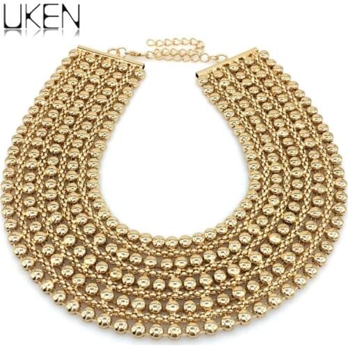 UKEN Metal Beads Chain Chunky Maxi Necklaces For Women Fashion Choker Collar Statement Necklace Vintage Jewelry Wedding Party