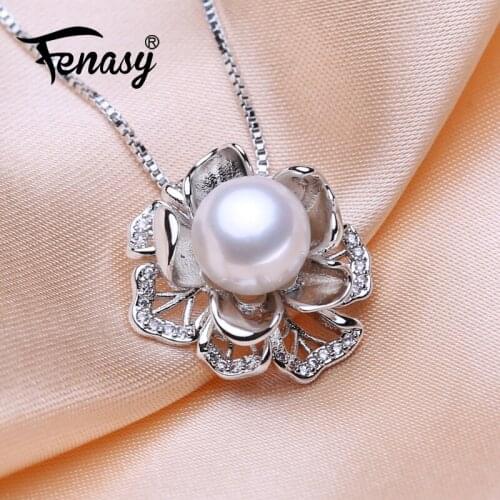 FENASY Natural Freshwater Pearl Necklaces For Women Bohemian 925 Sterling Silver Flower Pendant Choker Necklace Idea Gift