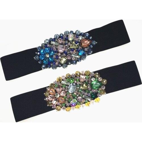 2019 New fashion color Crystal elastic belt Womens Brand Elastic Waistband Female wide Belts For Women Dress accessories SW73