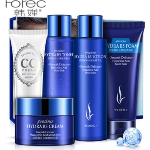 5pcs/lot Brand Hyaluronic acid Skin Care Set Contain Cleanser,Toner,Essence Lotion,Essence Cream,Foundation Whitening Nourish