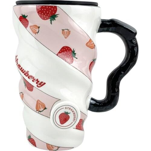 500ML Fruit Style Coffee Mugs Ceramic Mug Travel Cup with Lid Spoon Drinkwar Tea Cups Novelty Gifts Milk Cup