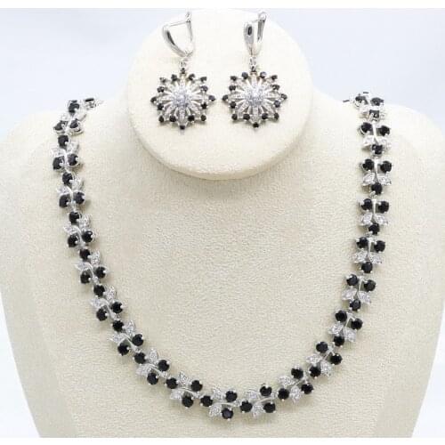925 Silver Jewelry Sets for Women Necklace Earrings Black Semi-precious Birthday Wedding Bridal Jewelry Gift Box