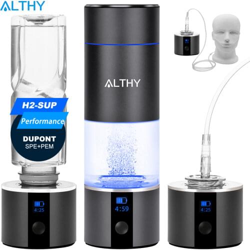 ALTHY Supersaturated Hydrogen Water Generator Bottle DuPont SPE+PEM Dual Chamber lonizer Cup + H2 Inhalation device 5000PPB MAX