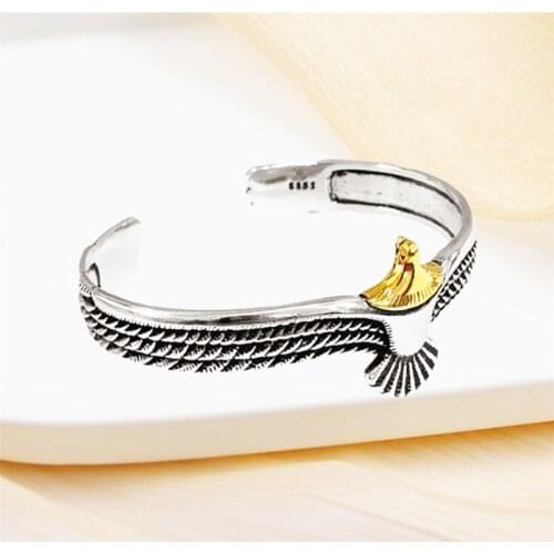Sole Memory Thai Silver Retro Eagle Feather Wings 925 Sterling Silver Male Female Resizable Bracelets SBR250