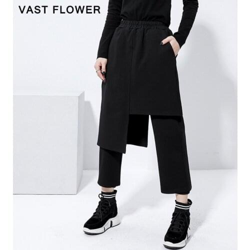 Black Asymmetrical Spliced Harem Pants Women Elastic Waist New Vintage Loose Casual Trousers Fashion Streetwear Spring 2021