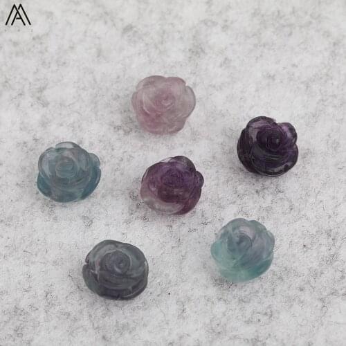 Natural Rainbow Fluorite Stone Rose Flower Beads,Hand Carved Rose Flower Earring Beads For Jewelry Making 15pcs/lot 8/10/12mm
