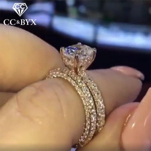 CC Set Rings For Women Silver Couple Ring Cubic Zirconia Simple Jewelry Bridal Wedding Engagement Ring Drop Shipping CC1536