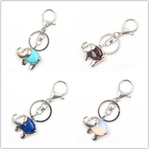FYJS Unique Silver Plated Circle Lobster Clasp Amethysts Stone Elephant Shape Key Chain Rock Crystal Jewelry