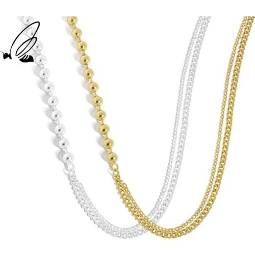 SSTEEL 925 Sterling Silver Pendant Necklace For Women Designer Geometry Minimalist Round Bead Side Chain Texture Fine Jewelry