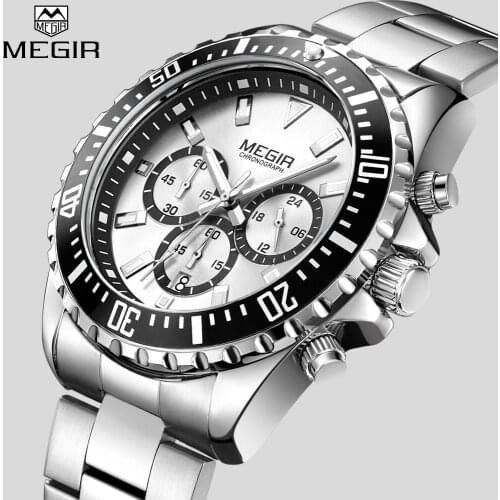 MEGIR Luxury Business Quartz Watch Men Brand Stainless Steel Chronograph Army Military Wrist Watch Relogio Masculino Clock Male