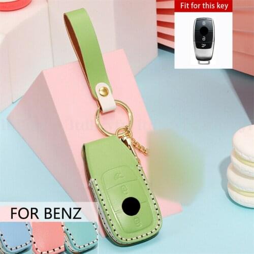 For Mercedes Benz E S Class Genuine Leather Car Remote Start Key Skin Case Cover Bag Protector Holder Auto Accessories Keychain