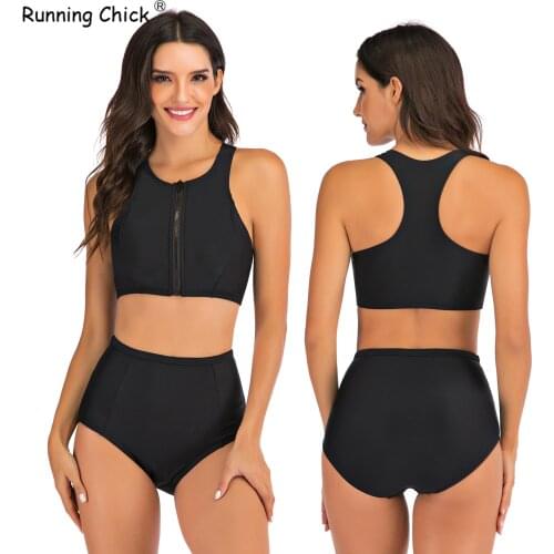 Black Sports Vest Split Flat Bikini Set, Swimming Suit for Women, 2 Piece Sets Womens