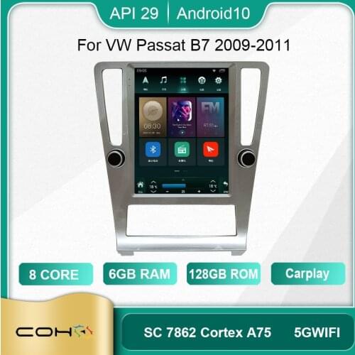 COHO For VW Passat B7 2009-2011 Android 10 8 Core 6+128G Gps WiFi 4G Radio Android Car Multimedia Player