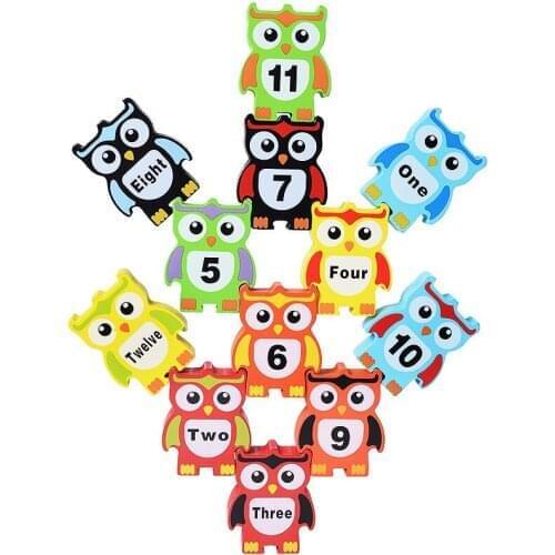 Children Montessori Wooden Animal Balance Blocks Board Games Toy Owl Educational Stacking High Building Block Wood Toy Boys