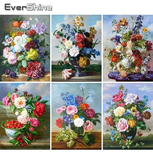 Evershine DIY Diamond Painting Flowers Full Square Round Diamond Mosaic Vase Bead Embroidery Rhinestones Wall Art Handmade Gift
